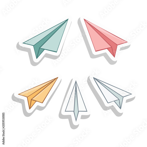 Colorful Paper Airplane Stickers in Flat Design