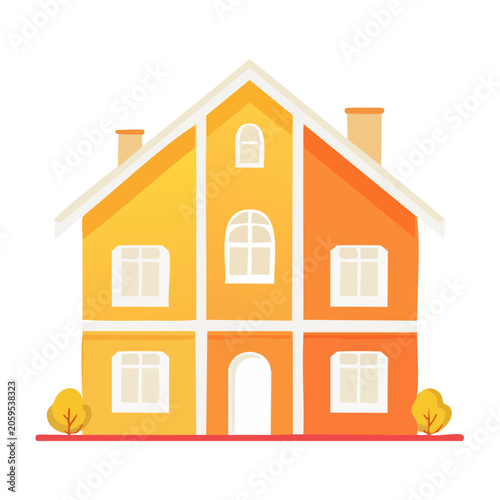 Flat design illustration of a two story house