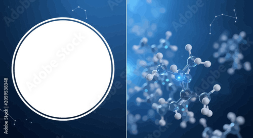 Blue molecular structure with circular copy space for scientific concepts