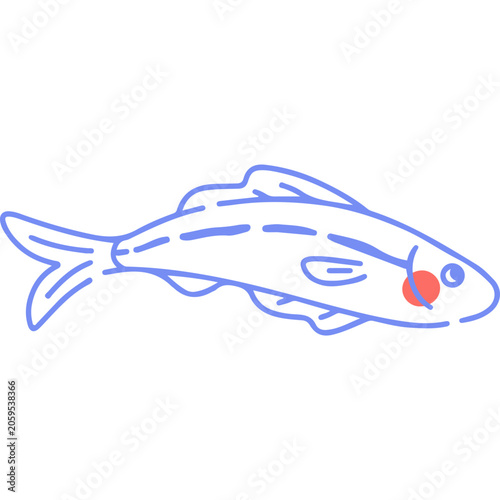 Minimalist Blue Line Art Fish Illustration