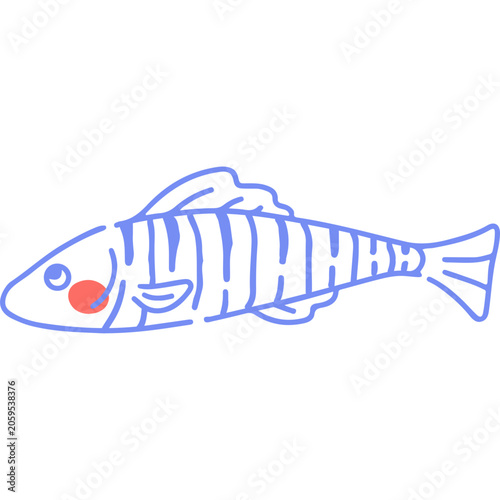Blue Hand-Drawn Fish Line Art Illustration