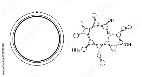 Circular diagram and molecular structure illustration for scientific and educational concepts