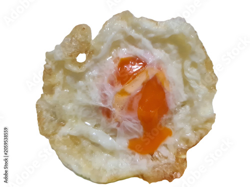 broken yolk, Thai deep fried egg isolated on white background