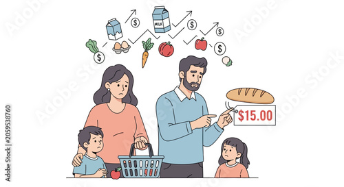 Tableau sur toile Family Facing Rising Grocery Costs and Inflation