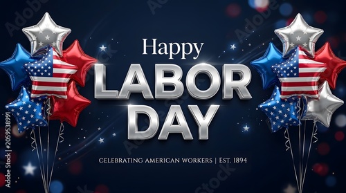 Festive labor day graphic with patriotic balloons and stars for holiday promotions and celebrations