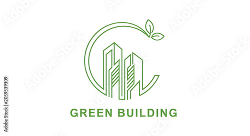Minimalist green building logo design with leaf element building sustainable environment architecture construction business corporate minimalist environmental identity