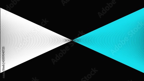 Abstract infinity loop motion with pulsing white and cyan geometric cones background
