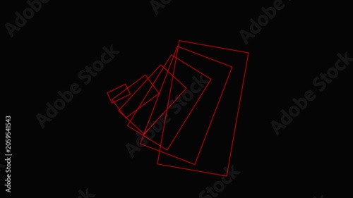 Abstract red geometric rectangles rotating in infinite tunnel loop motion background, lines