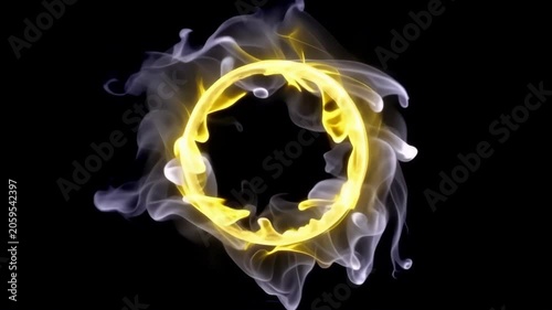 Ethereal Yellow Ring of Spirit Fire Surrounded by Ghostly Smoke Particles