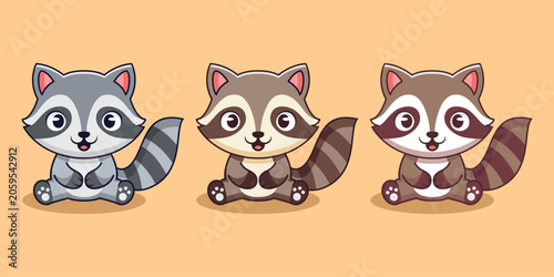 cartoon illustration of a cute raccoon sitting