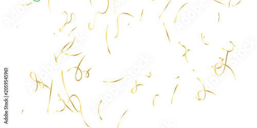 Foto Sparkling golden confetti rain combined with swirling streamers on a pure white
