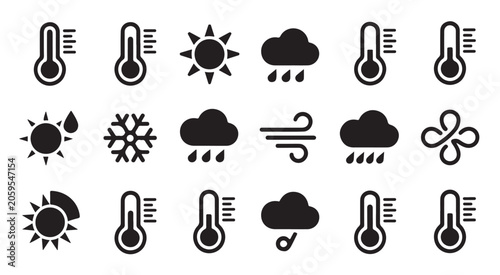 Tableau sur toile Collection of weather and temperature signs for meteorological data visualization app