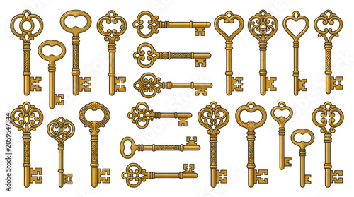 Canvastavla Antique golden skeleton keys with ornate decorative handles