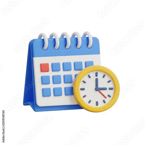 3d calendar and clock icon for business schedule and time management isolated on transparent background