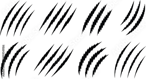 Cuadro en lienzo Eight black claw marks collection vector graphics for horror wildlife and damage