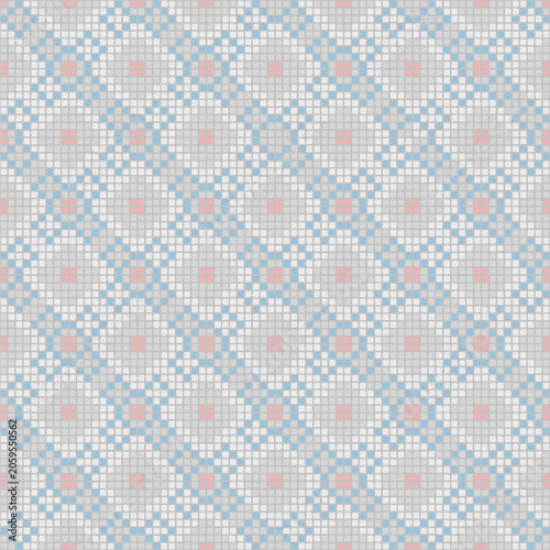 pink, blue gray hand drawn pixels. vector seamless pattern. geometric repetitive background. modern decorative art. fabric swatch. textile design. embroidery template. home decor