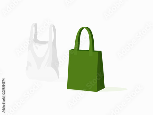 Plastic shopping bag vs reusable tote bag, sustainable alternative concept