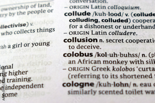 Fotografía Detail Of English Dictionary Page And Word Pronunciation Of - collusion