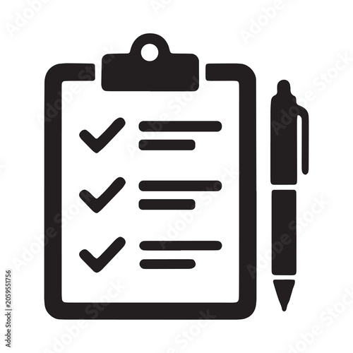Clipboard checklist icon with checkmarks and writing pen clipboard checklist checkmarks business