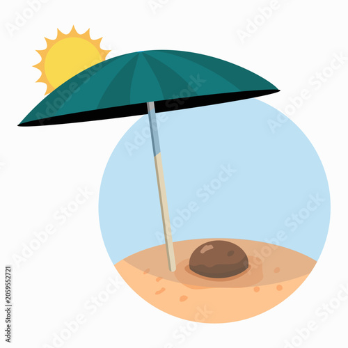 Skin mole protected from sunlight by beach umbrella, melanoma prevention concept