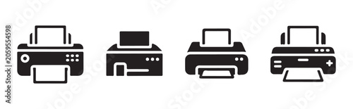 Canvas Print Set of printer icons including laser jet and inkjet machine models isolated on transparent background