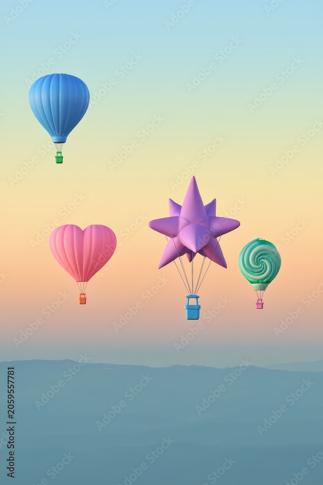 Fototapeta premium Whimsical Hot Air Balloons in Pastel Sky