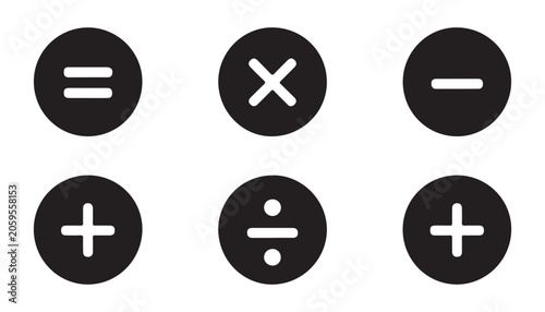 Obraz na plátně Calculator math operation symbols in circles including plus minus multiply divide and equals sign