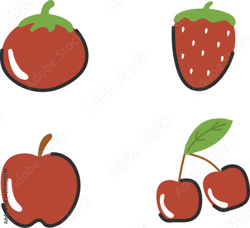 vector illustration set of red fruits