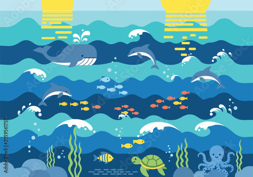 Colorful ocean scene with marine life