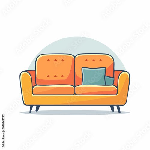 Orange Sofa with Blue Pillow