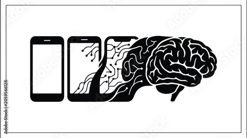 Digital information transforming into a human brain, symbolizing technology and intelligence.