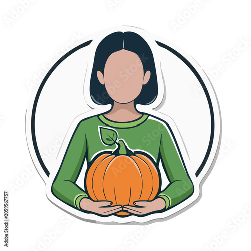 Person holding a pumpkin in flat design style