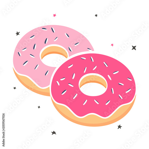 Two pink glazed donuts with sprinkles illustration