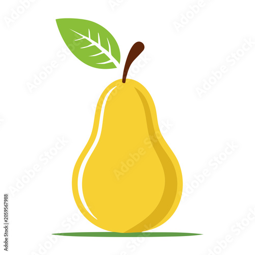 Yellow pear icon with green leaf on transparent background
