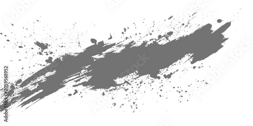 Fotografie A minimalist black ink brush stroke sweeping in a smooth arc, with textured edges and fading bristle marks on a clean white texture background vector