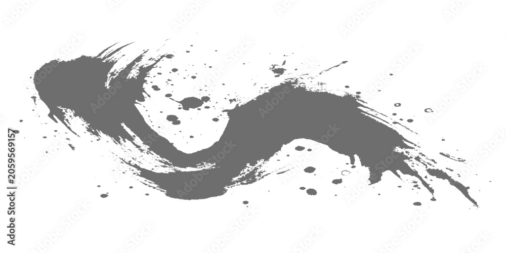 Fototapeta premium A minimalist black ink brush stroke sweeping in a smooth arc, with textured edges and fading bristle marks on a clean white texture background vector. 