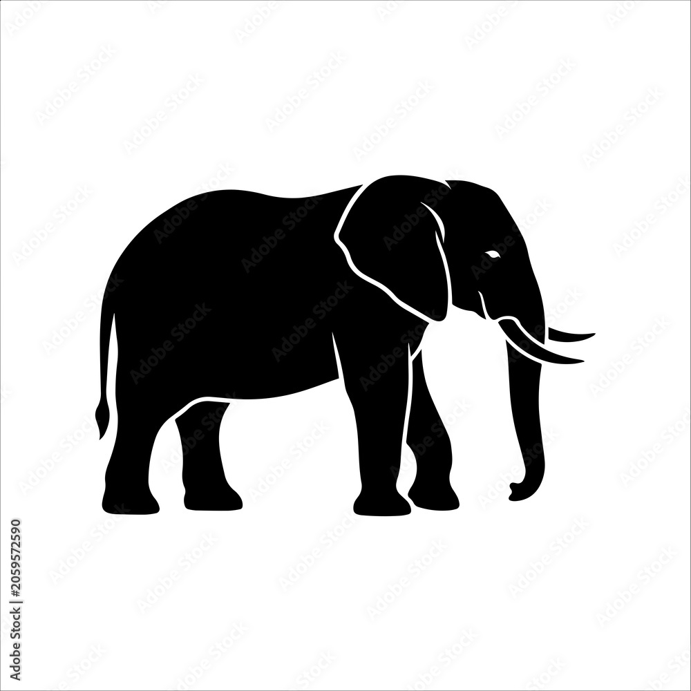 Obraz premium Elephant Silhouette On White Background Minimalist Animal Shape