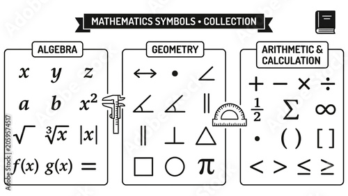 Mathematics Symbols Monochrome Flat Vector Collection_26