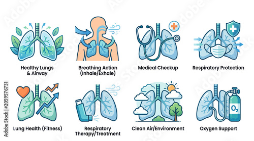 Bild auf Leinwand Medical icons representing respiratory health and pulmonary care