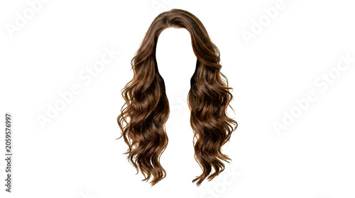 Obraz na plátně Long wavy brown hair wig for women isolated for beauty and fashion design isolat