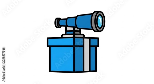 Telescope mounted on a blue gift box container