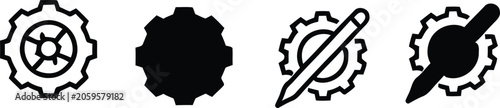 Photos Gear settings and edit tool icons set with configure maintenance mechanical adju