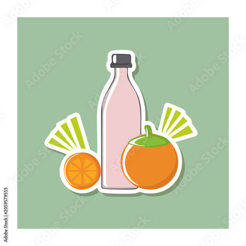 Flat design illustration of bottle and oranges