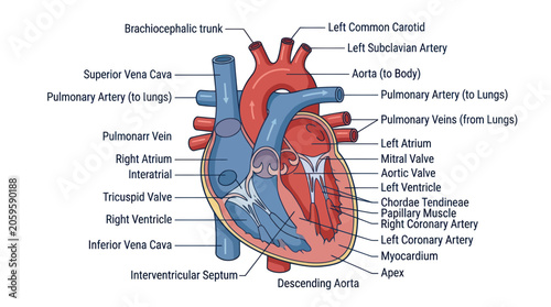 Photos Human heart anatomy diagram with labeled internal structures