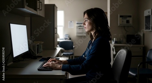Woman working at computer in office setting