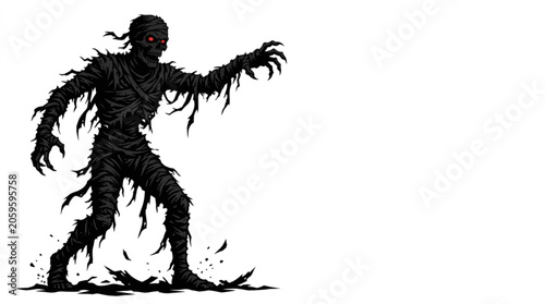 Quadro em tela Spooky ancient egyptian mummy walking vector illustration