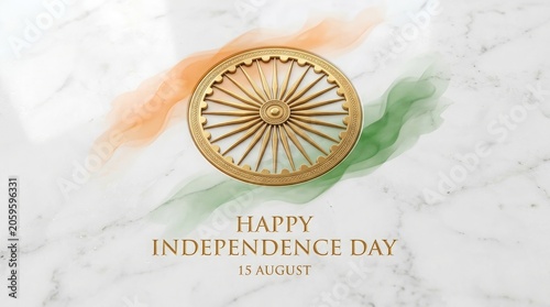 Happy independence day of india 15 august celebrations with golden ashoka chakra