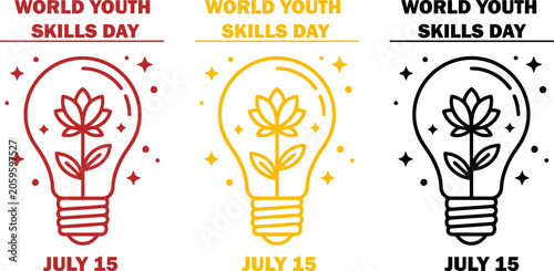 World youth skills day illustration set with lightbulb and floral elements