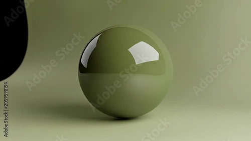 Glossy green sphere with reflections on neutral background