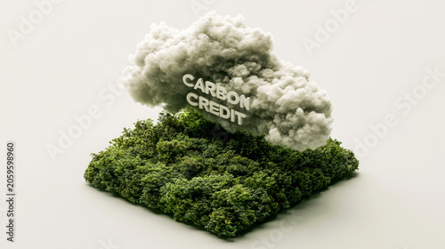Carbon credit icons is on a cloud. Carbon credit concept. Tradable certificate to drive industry and company in the direction of low emissions in efficiency cost.